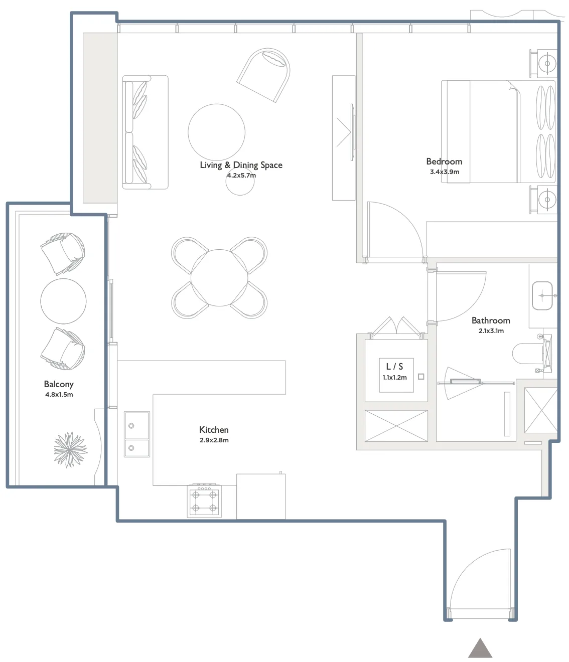 Serenia District West Residence 1 bed floor plan, 899 sqft