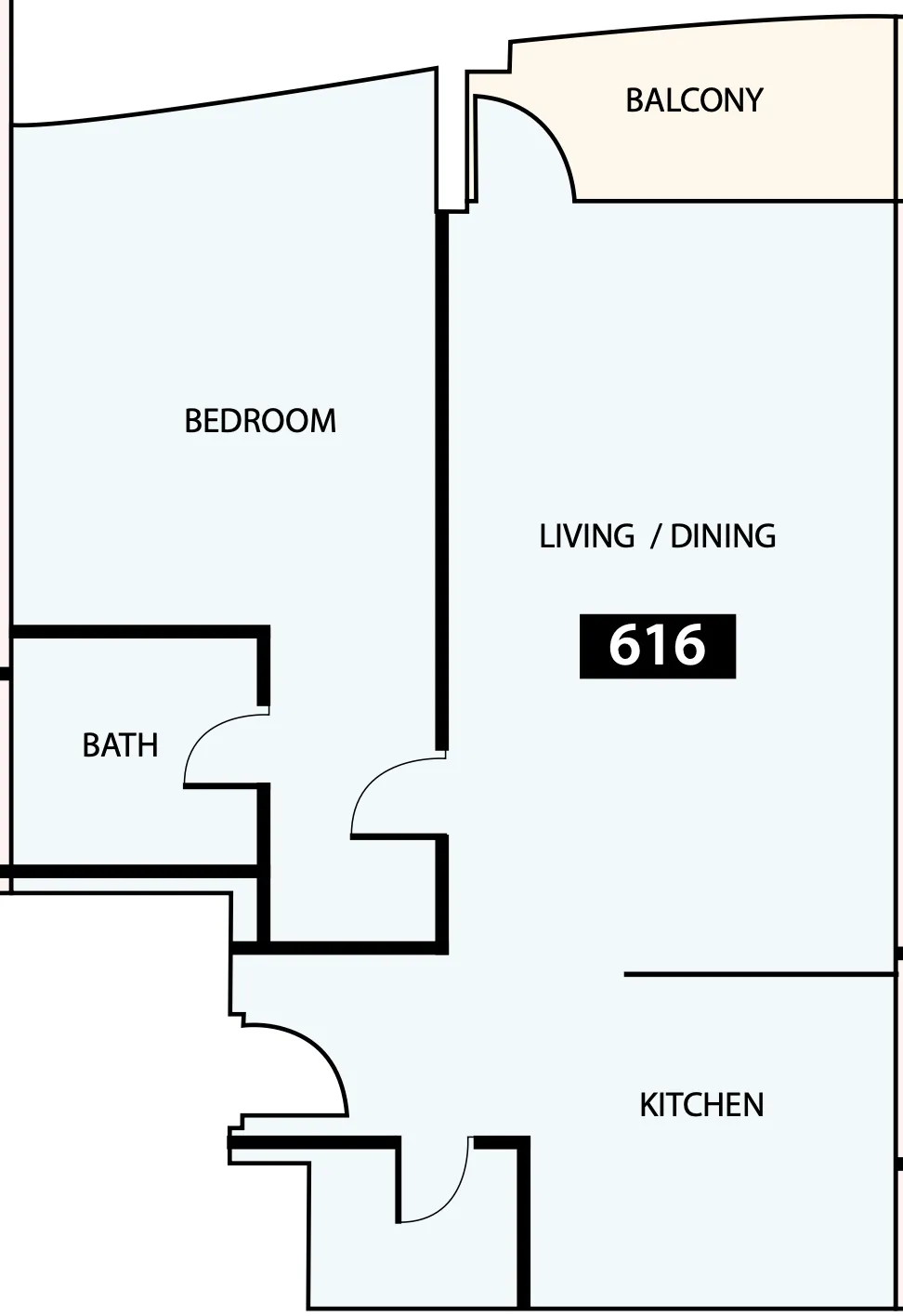 Paradise View 1 1 bed floor plan, 835 sqft