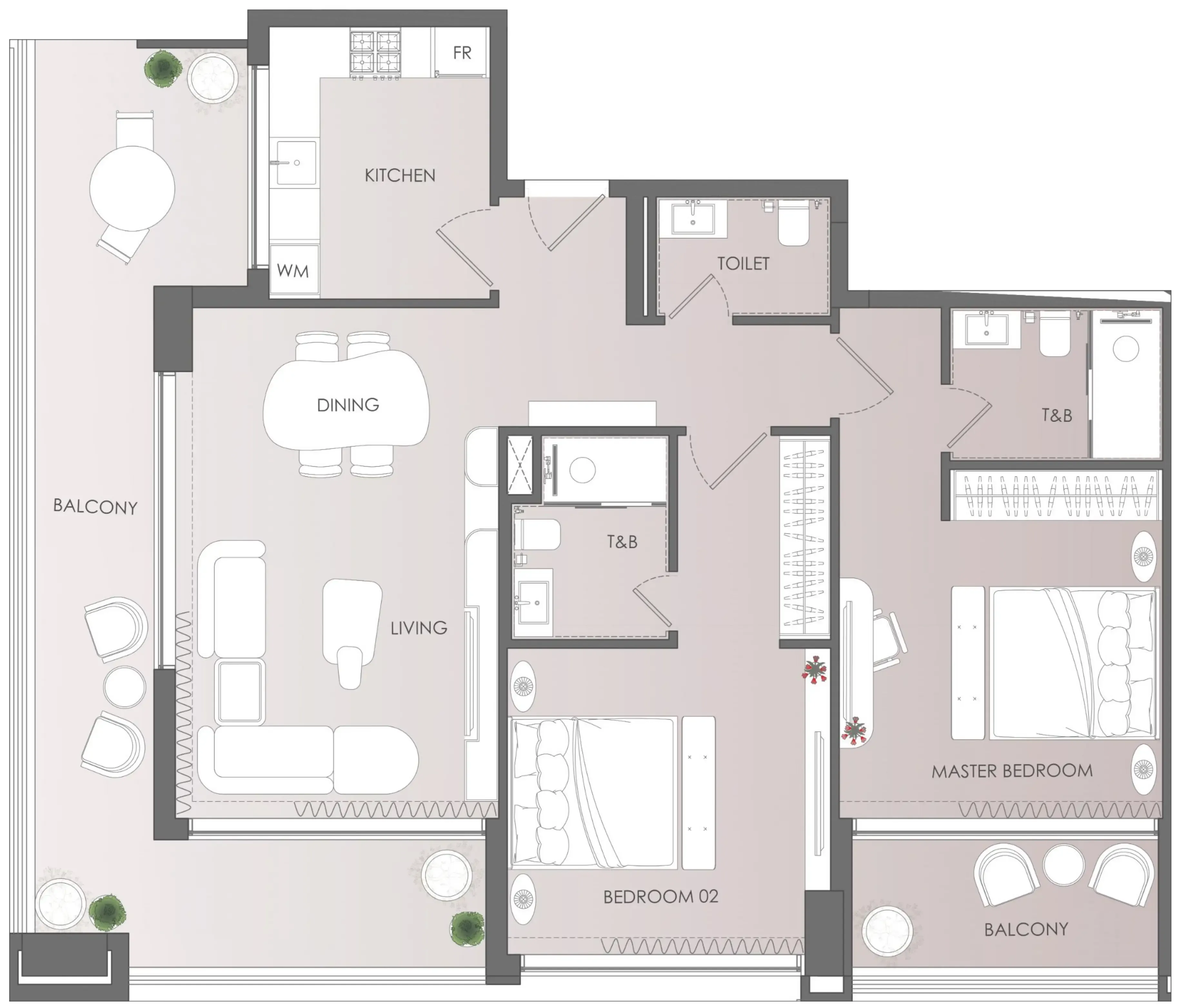 Cavara 42 2 bed floor plan, 1,391 – 1,396 sqft
