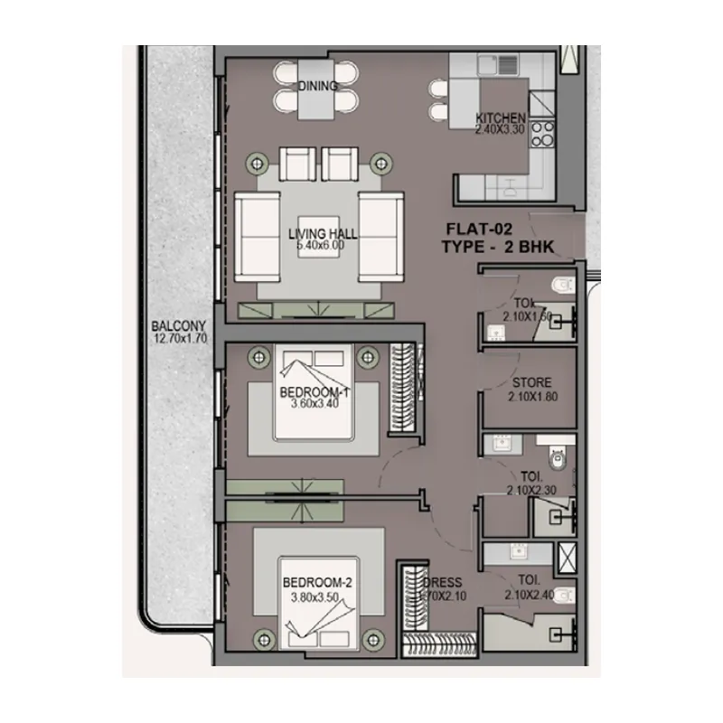 Helvetia Residences 2 bed floor plan, 1,383 sqft
