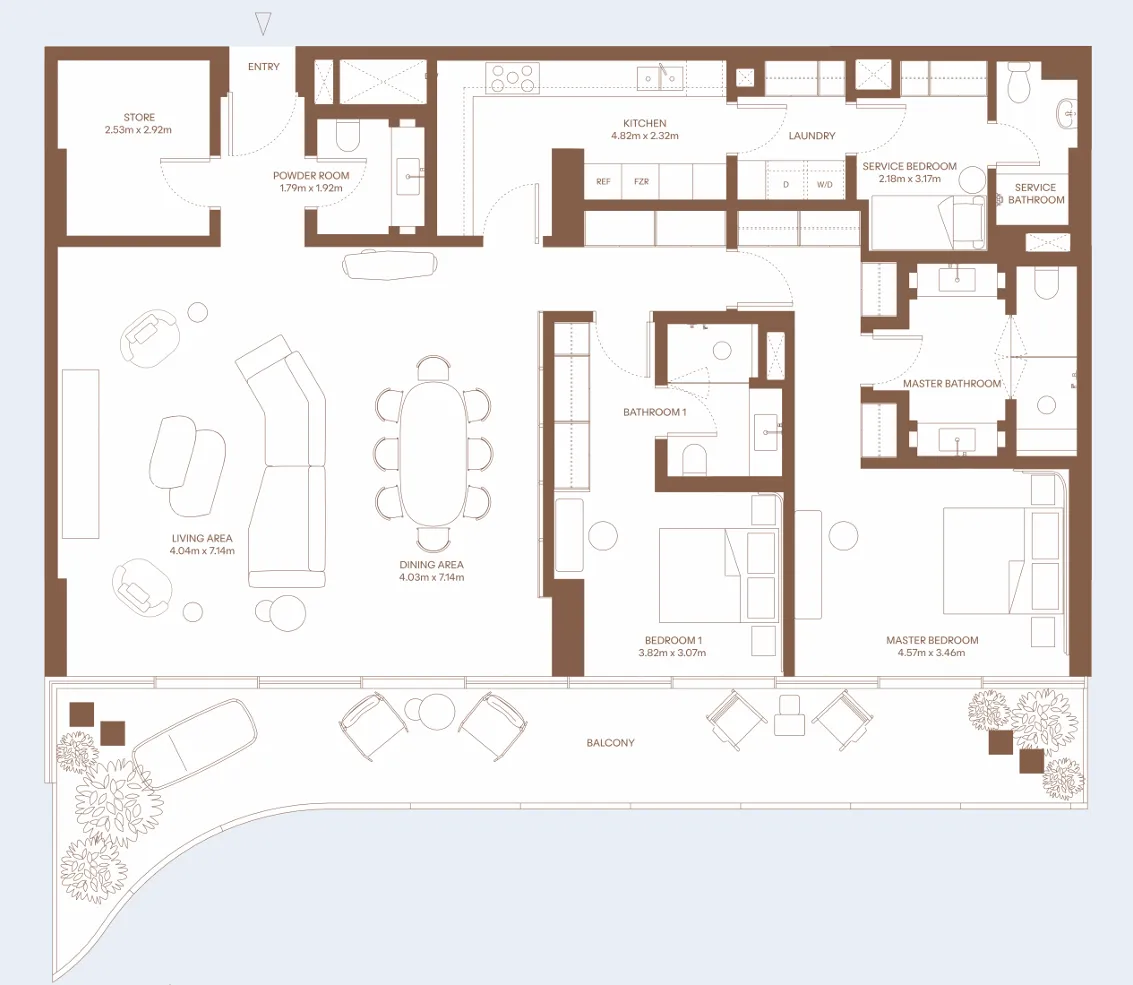 Dubai Harbour Residence 2 bed floor plan, 2,262 – 2,292 sqft