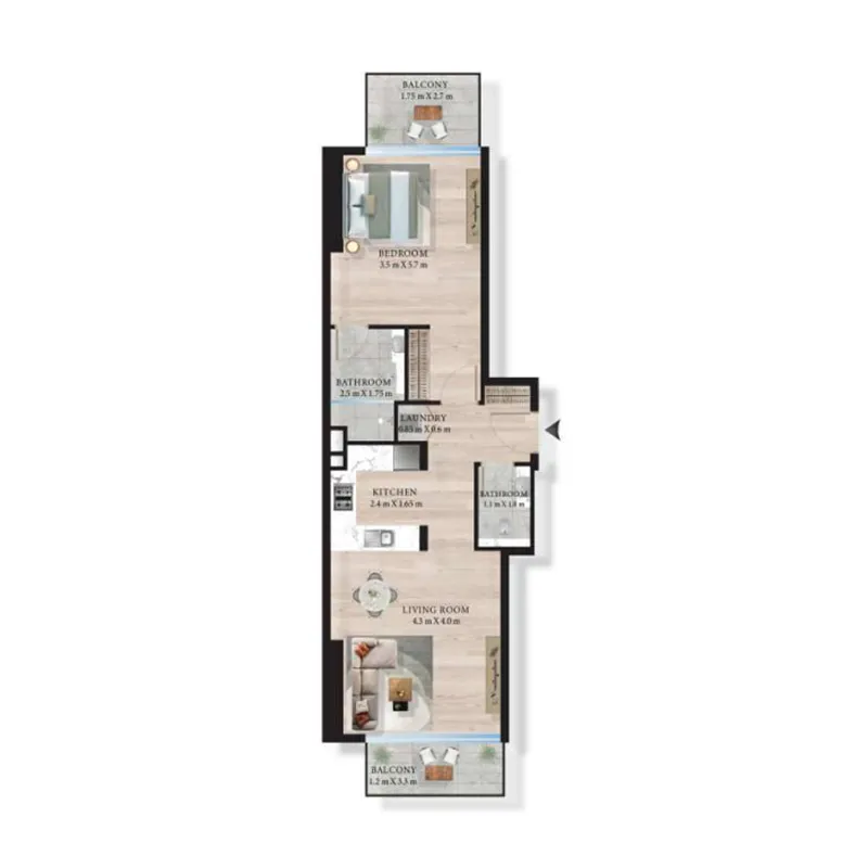 Maas Azurline Residences 1 bed floor plan, 720 – 723 sqft
