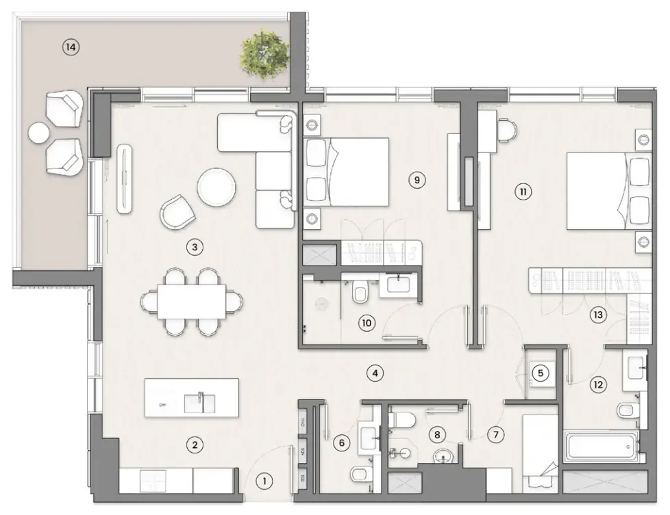 Tara Park 2 bed floor plan, 1,574 sqft