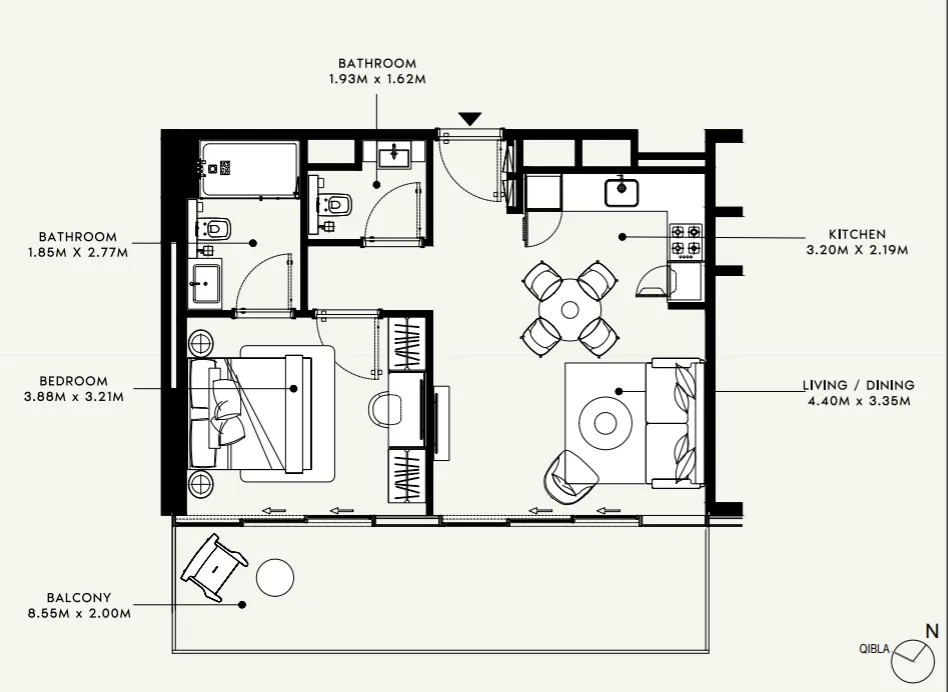 Azizi Venice 1 bed floor plan, 749 sqft