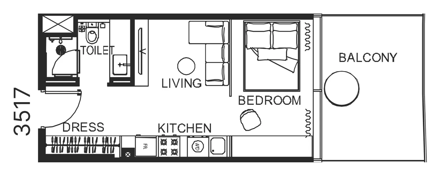 The WOW Tower Studio floor plan, 469 sqft