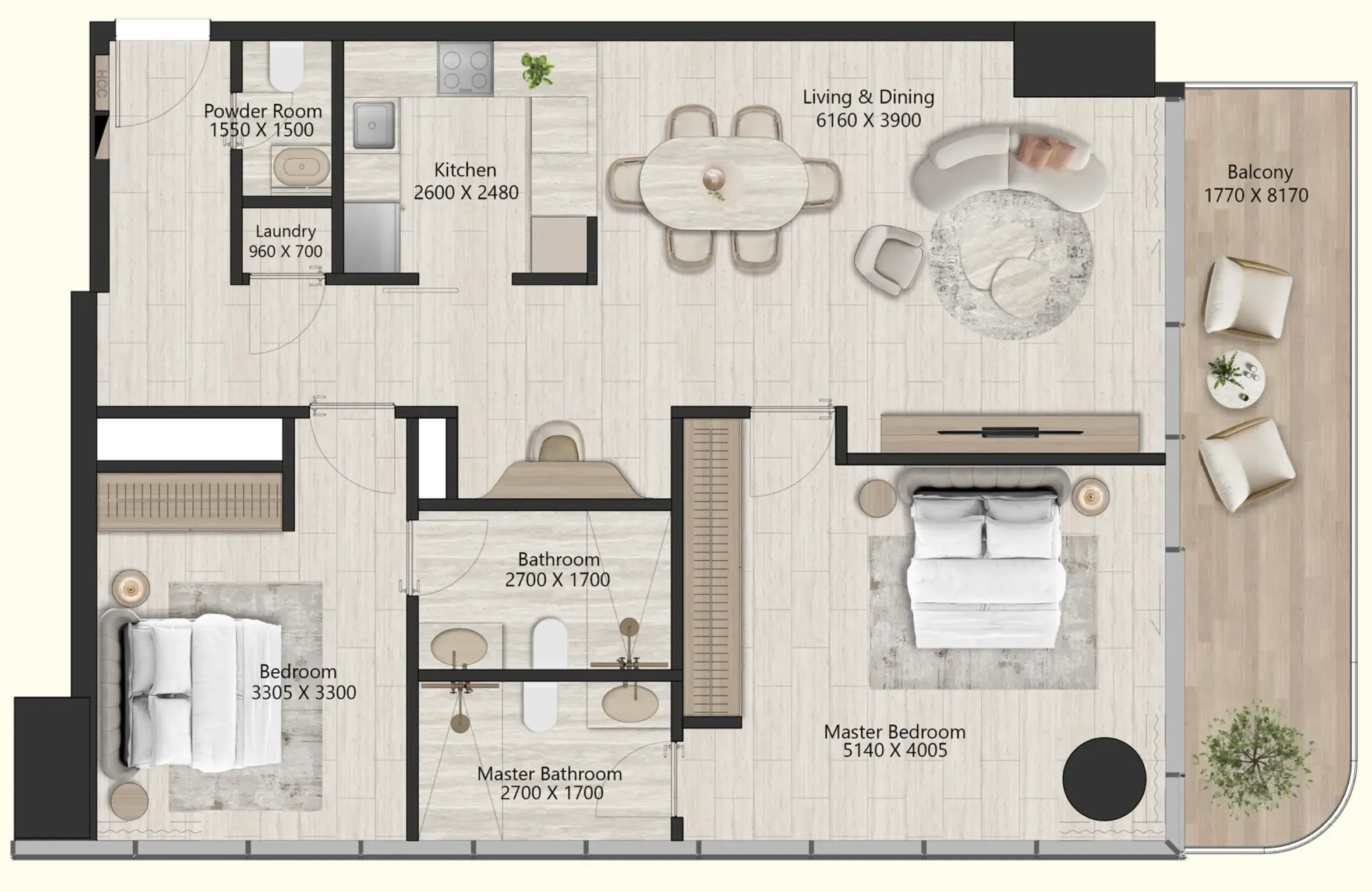 Il Vento 2 bed floor plan, 1,238 sqft