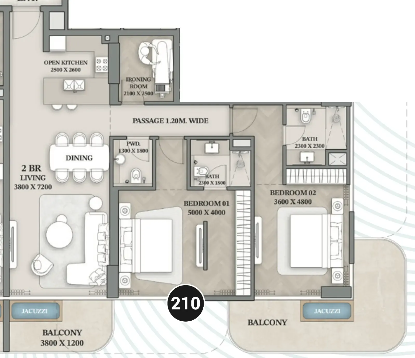 Wellington Ocean Walk 2 bed floor plan, 1,485 sqft