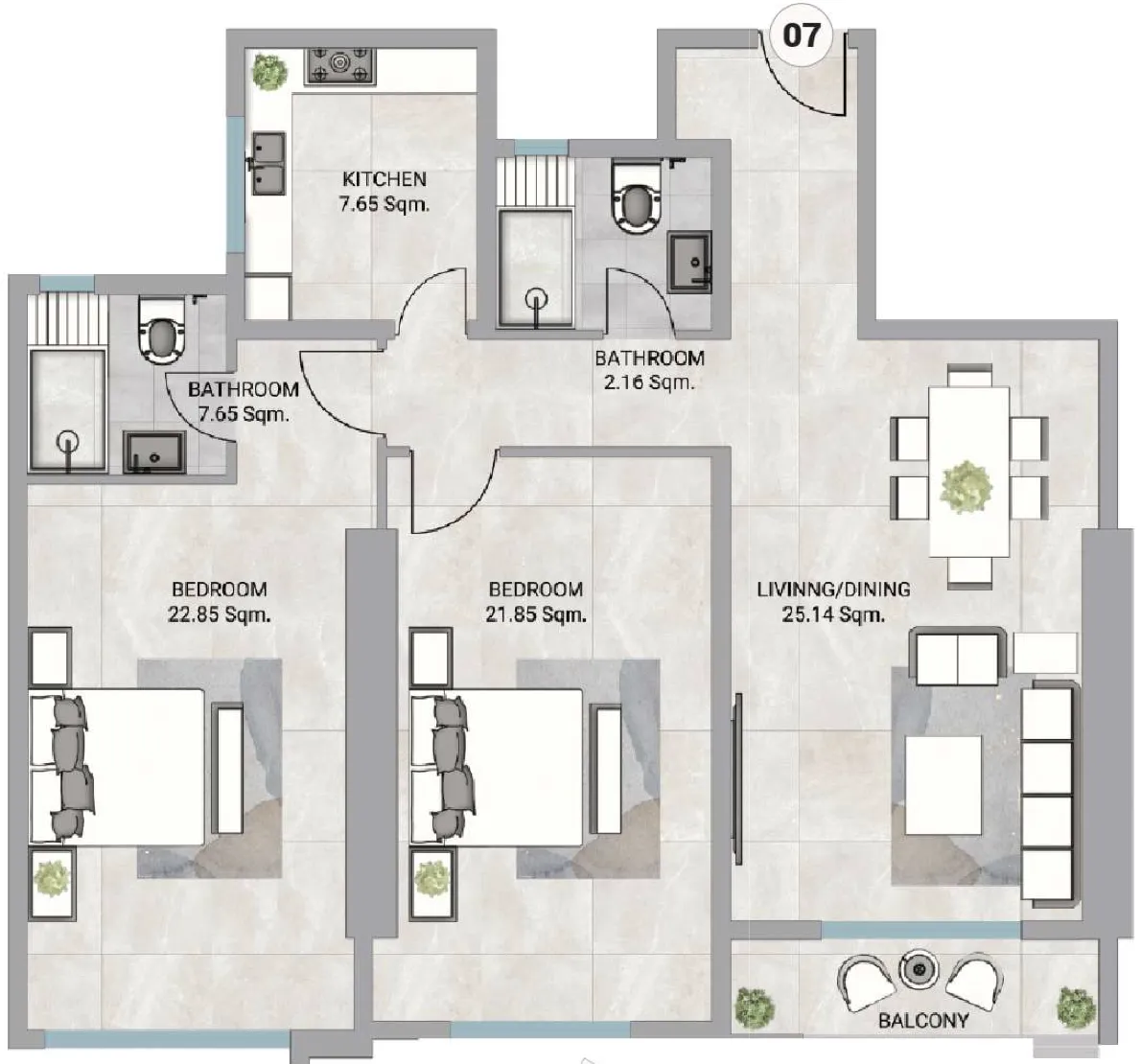 Barajeel Towers 2 bed floor plan, 1,908 sqft
