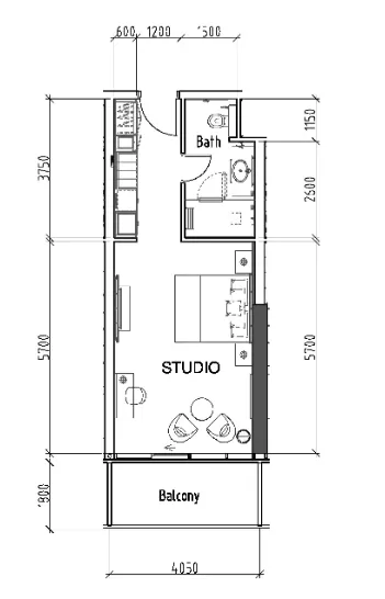 Damac Hills - Radisson Dubai Studio floor plan, 500 sqft