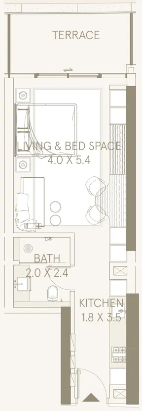 Saas Hills Studio floor plan, 559 – 565 sqft