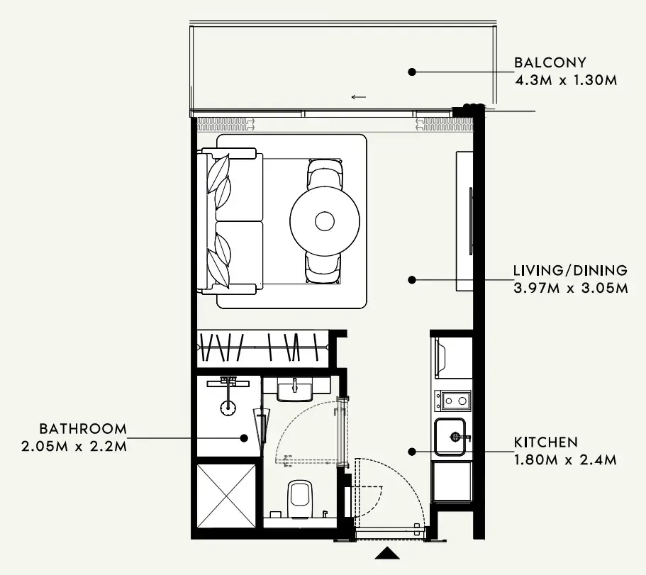 Azizi Milan Studio floor plan, 326 – 329 sqft