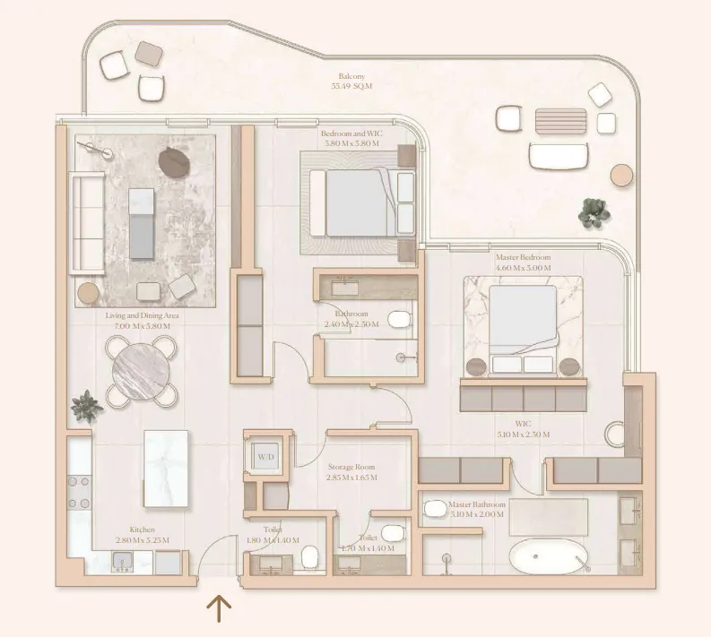 Esme Beach Residences 2 bed floor plan, 1,731 sqft