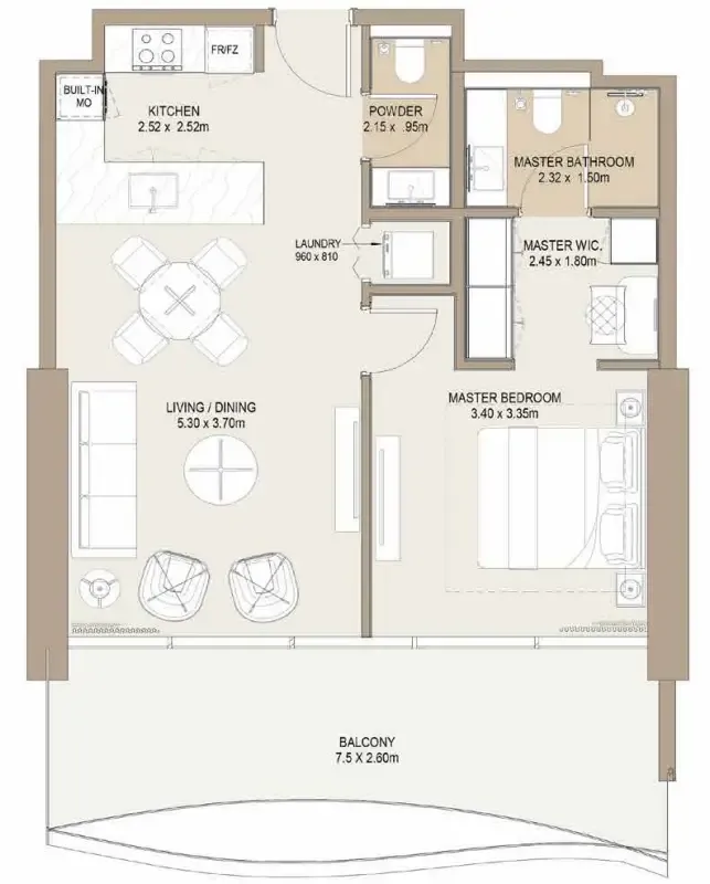 Laguna Residence 1 bed floor plan, 815 – 920 sqft