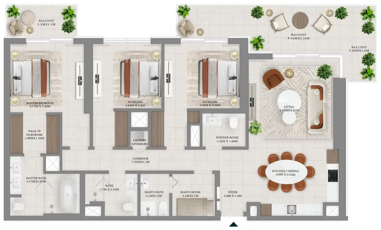 Vida Residences Hillside 3 bed floor plan, 1,827 sqft