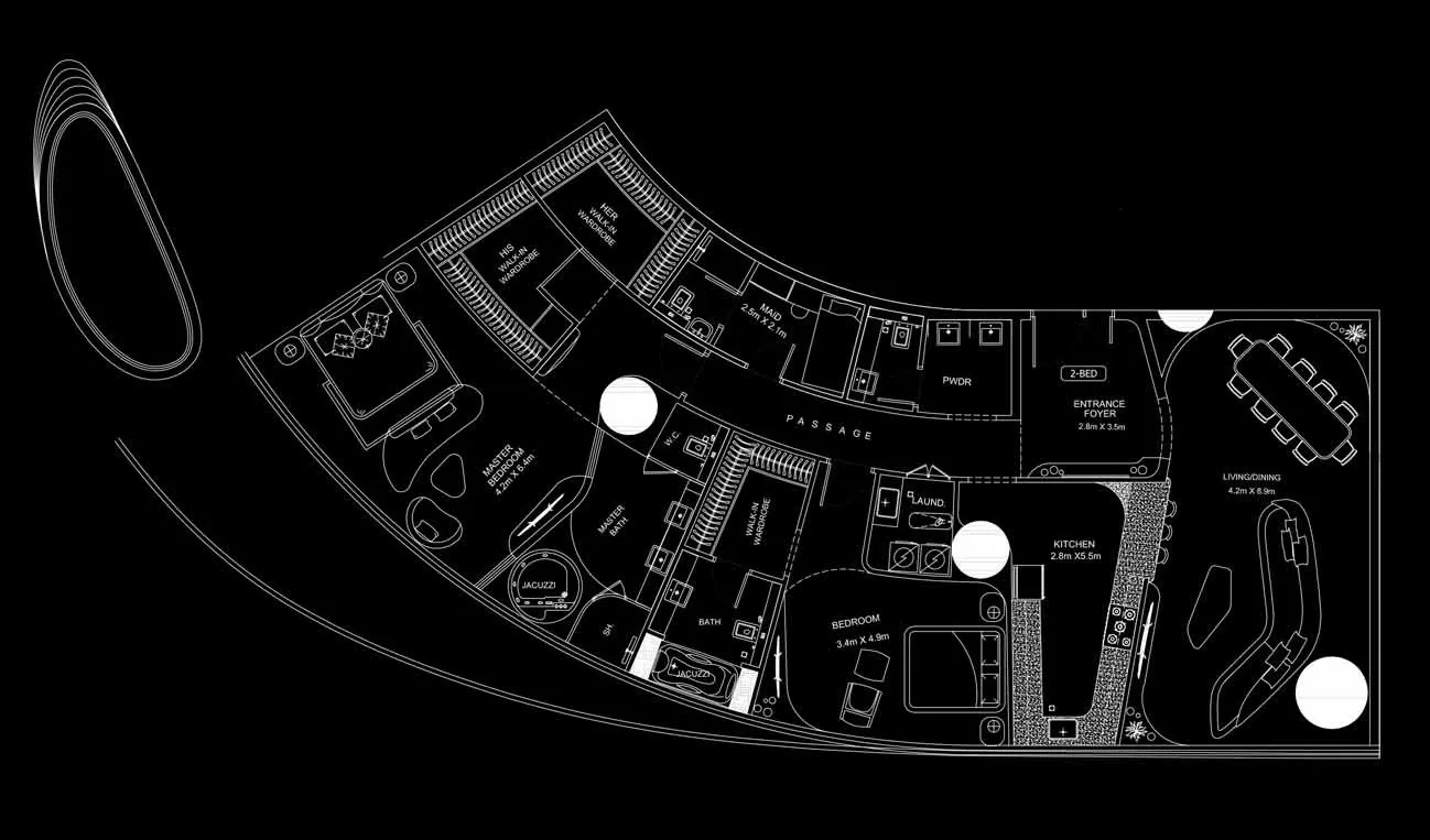 Bugatti Residences by Binghatti 2 bed floor plan, 3,087 sqft