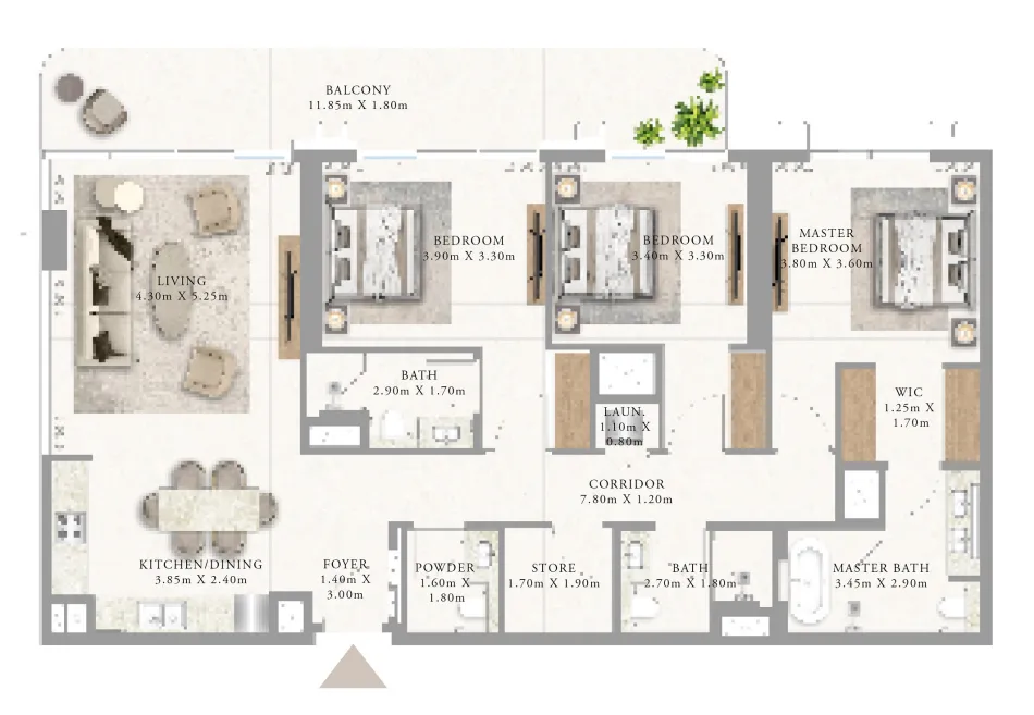 Address Residences Al Marjan Island 3 bed floor plan, 1,729 sqft