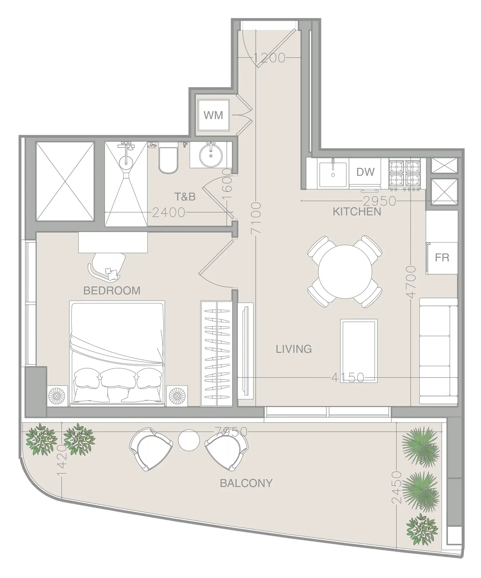 ELAR1S Axis 1 bed floor plan, 637 sqft