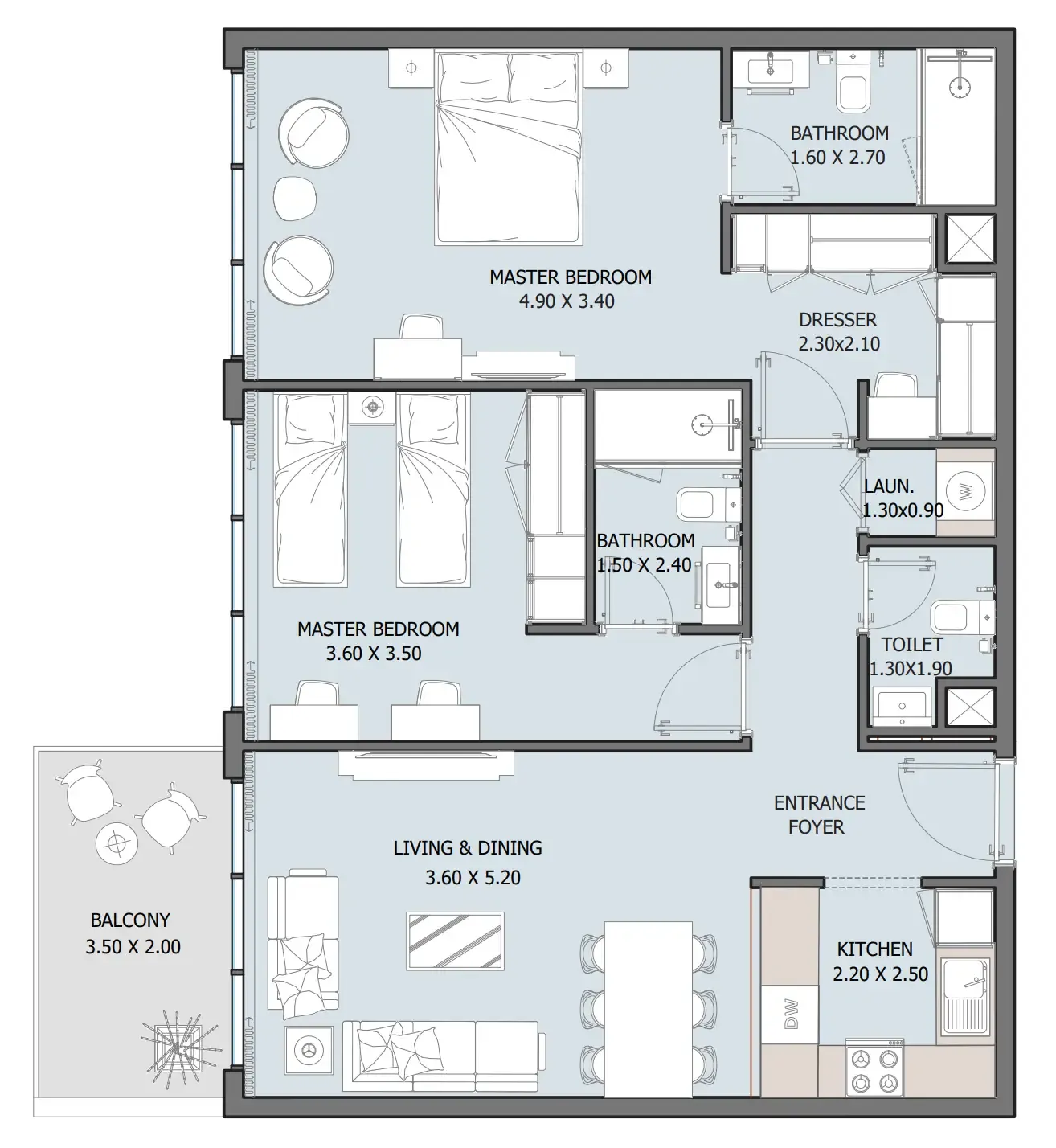 Oceana 2 bed floor plan, 1,021 sqft