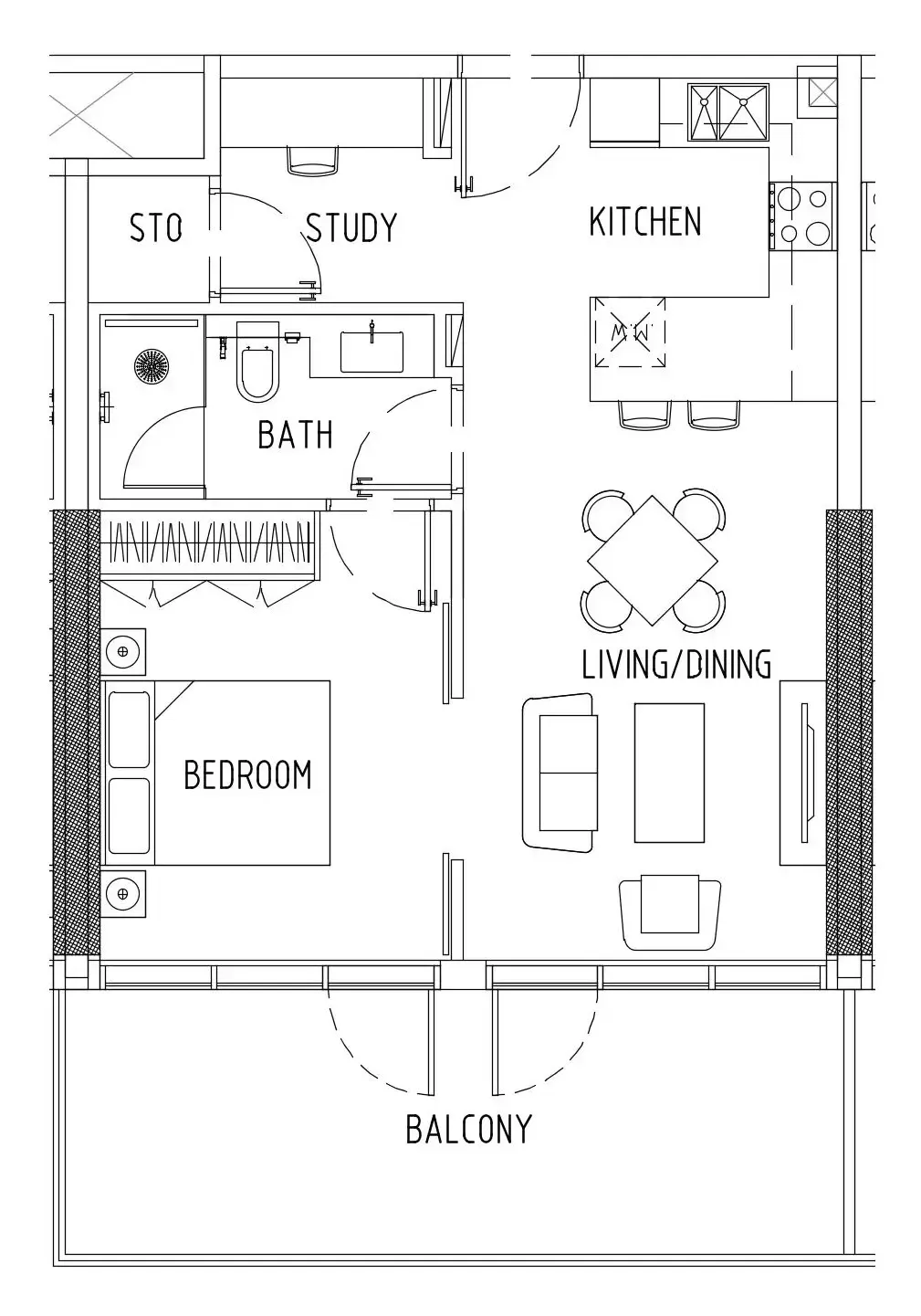Damac District 1 bed floor plan, 735 sqft