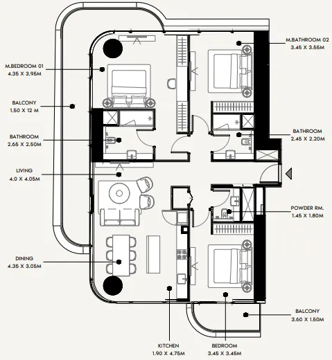 Azizi Milan 3 bed floor plan, 1,712 sqft