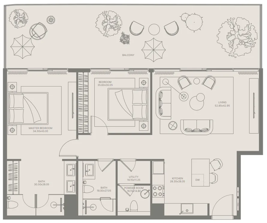 Bond Enclave 2 bed floor plan, 1,392 – 1,393 sqft