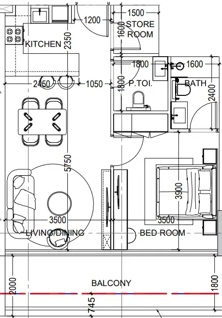 Al Haseen Residences 6 1 bed floor plan, 759 sqft