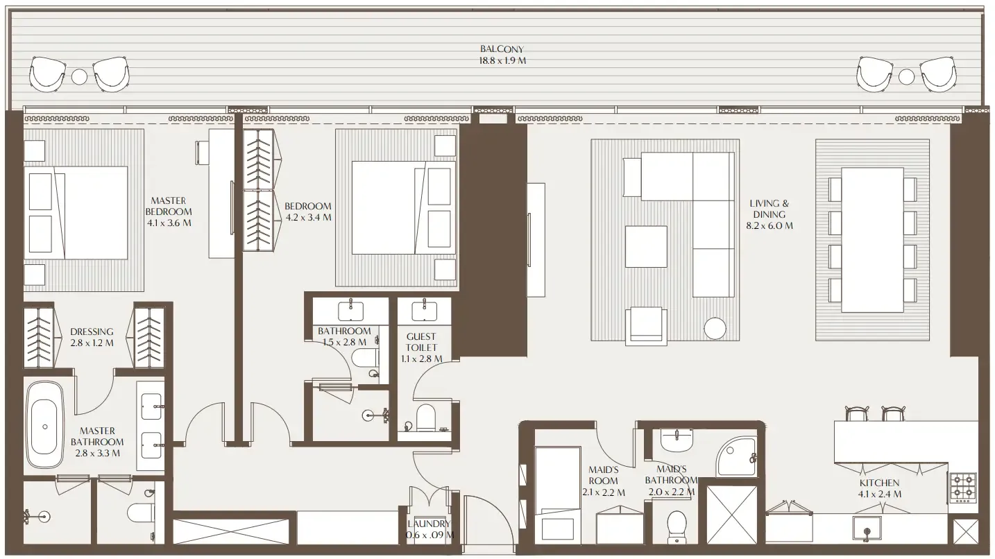 Akala Residences 2 bed floor plan, 2,091 sqft