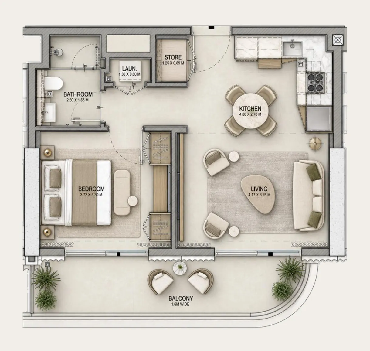 The Views 1 bed floor plan, 670 sqft