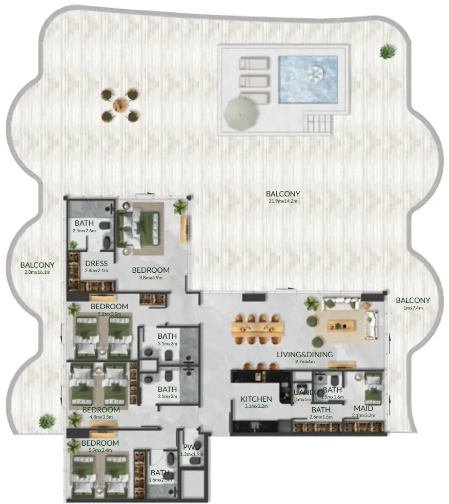 Aqua Maya 4 bed floor plan, 5,122 sqft