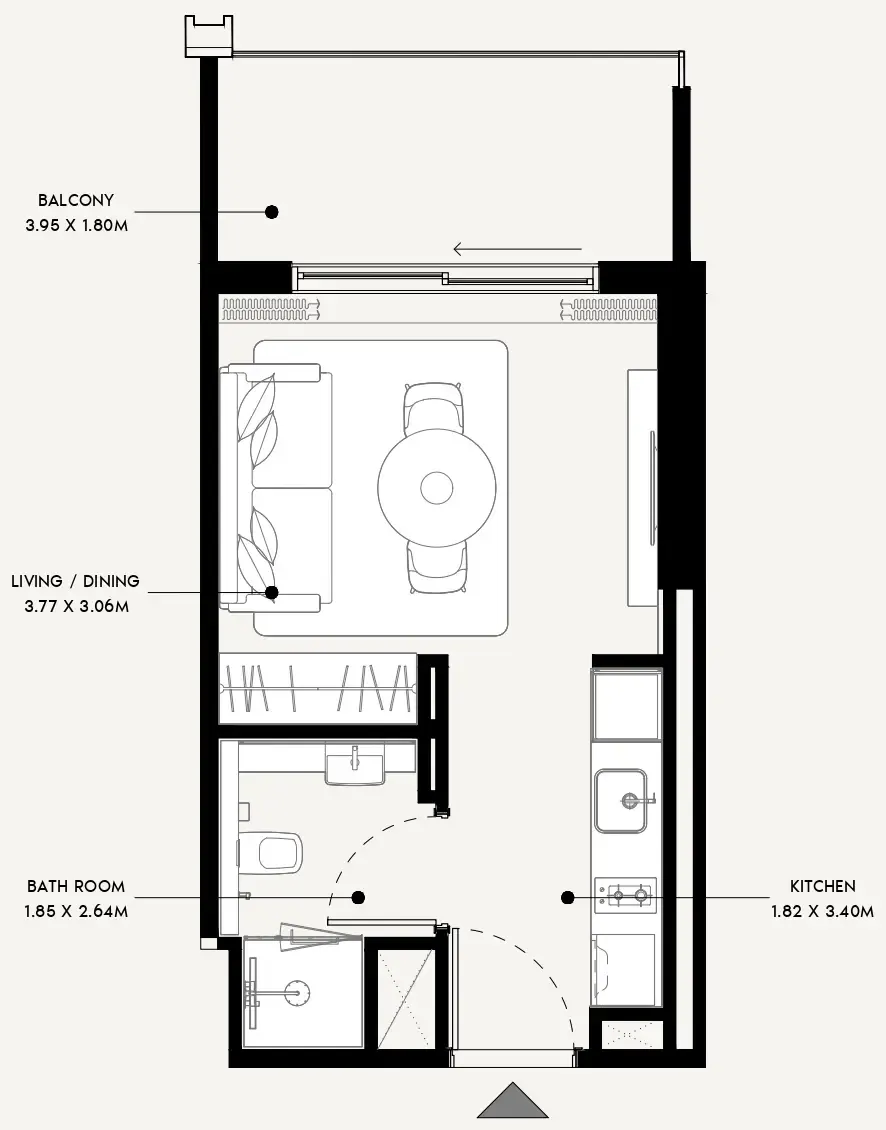 Azizi Venice Studio floor plan, 356 sqft