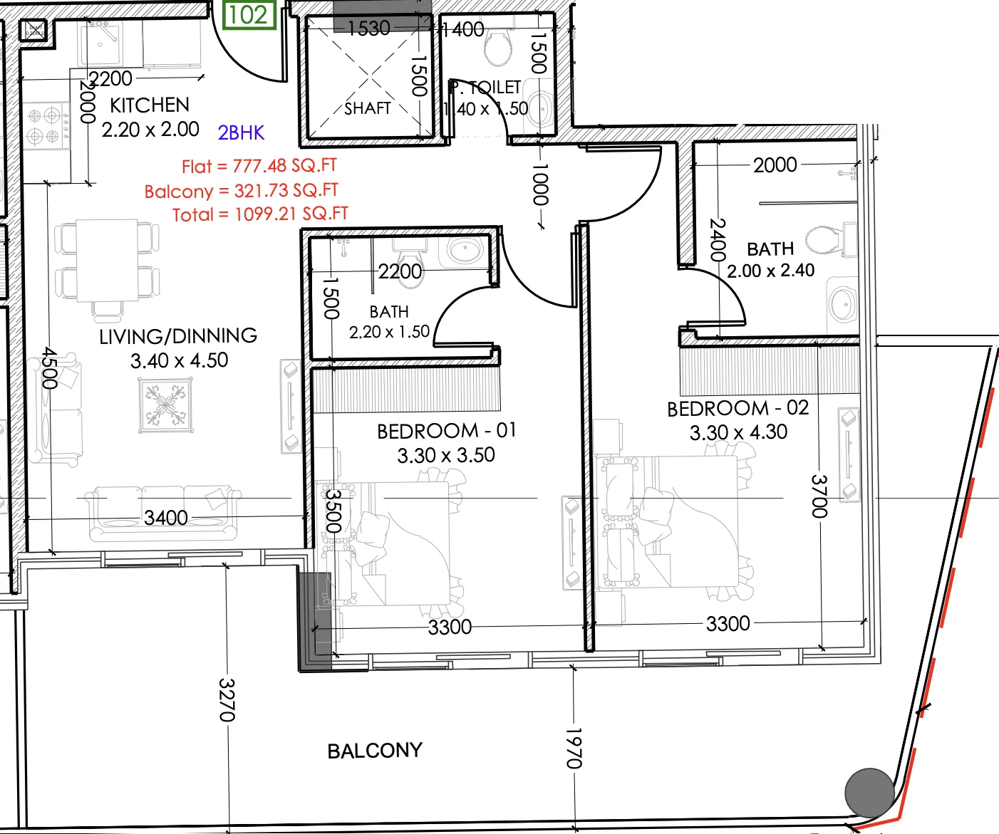 Terra Tower 2 bed floor plan, 1,083 sqft