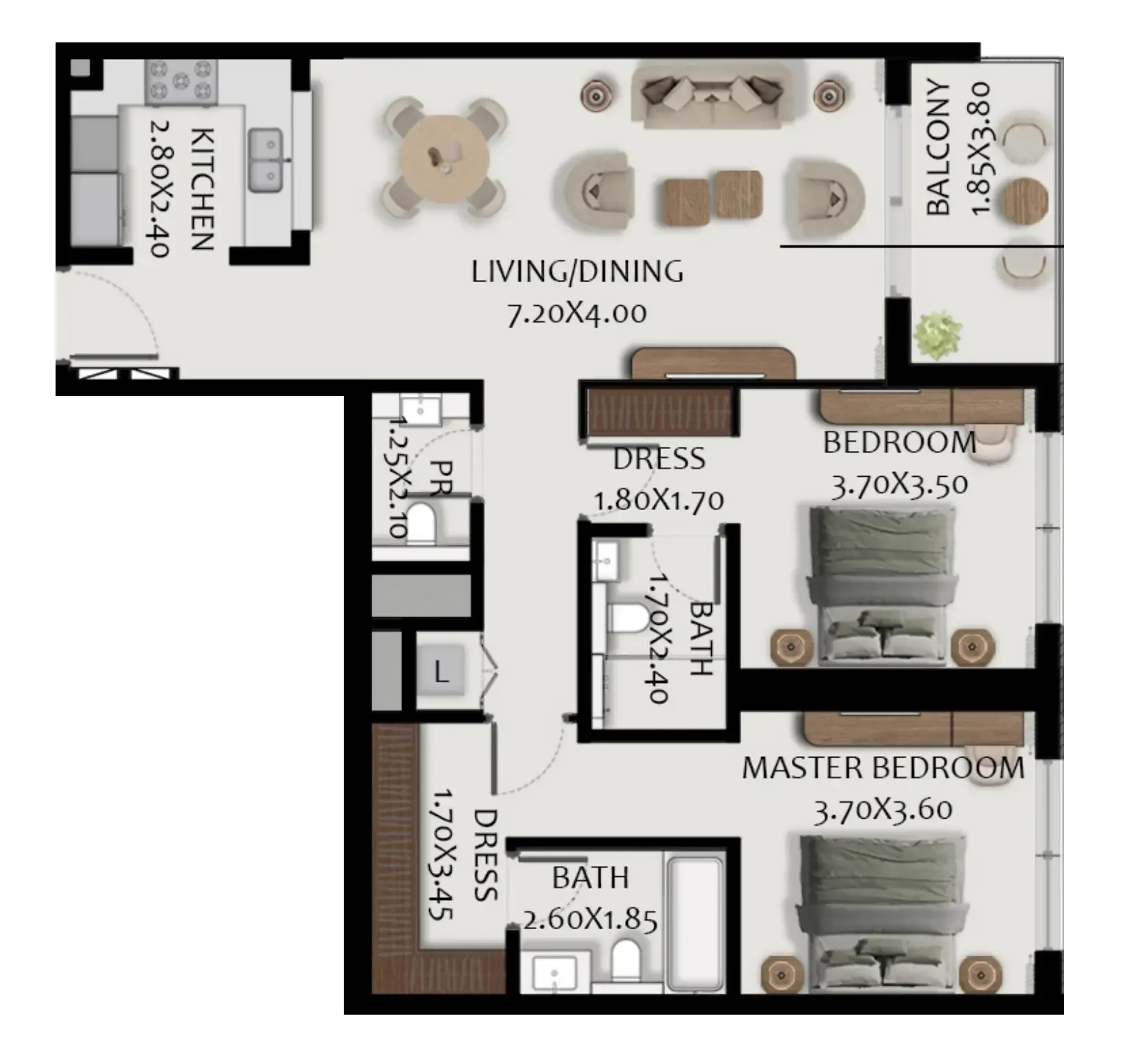 Boulevard Park at Wasl Gate 2 bed floor plan, 1,285 sqft