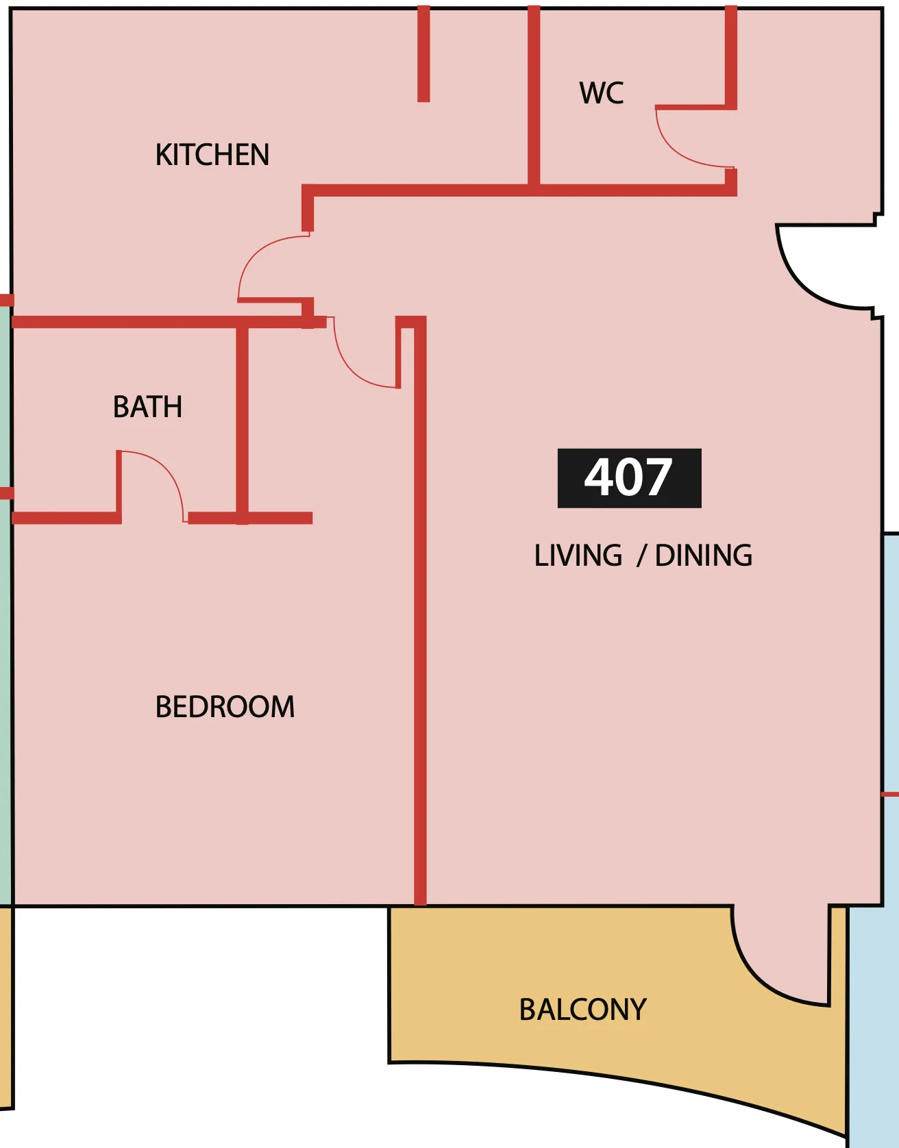 Paradise View 1 1 bed floor plan, 831 sqft