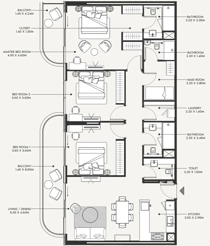 Azizi Amir 3 bed floor plan, 1,662 sqft