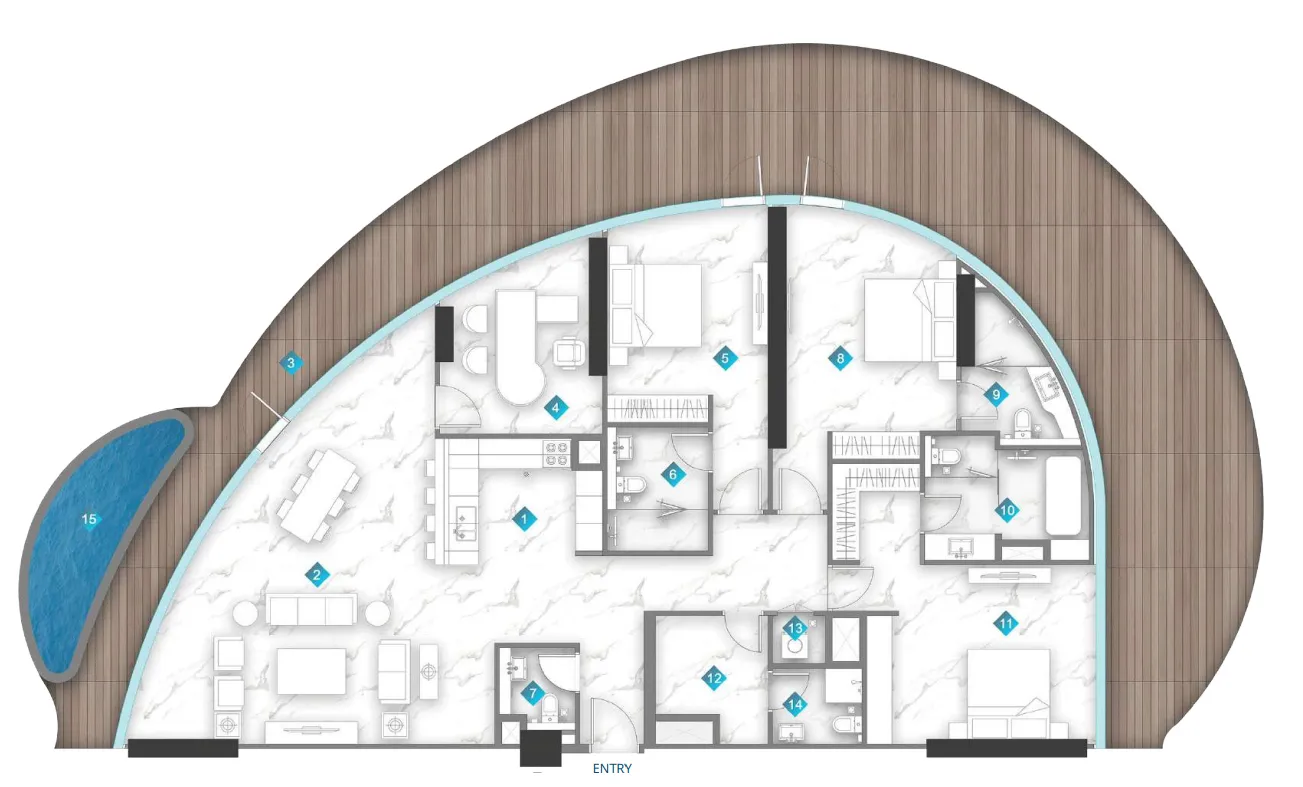 Aqua Arc 3 bed floor plan, 3,351 sqft