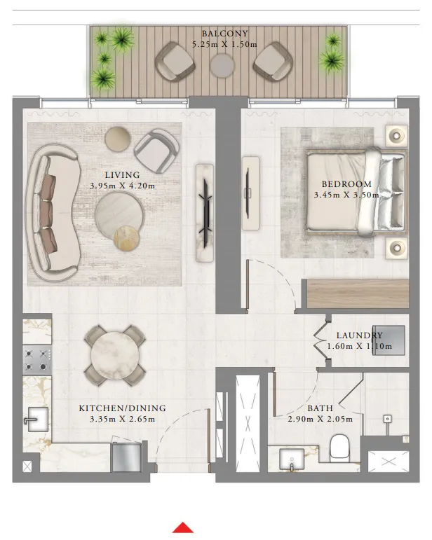 Bayview by Address Resorts 1 bed floor plan, 731 sqft