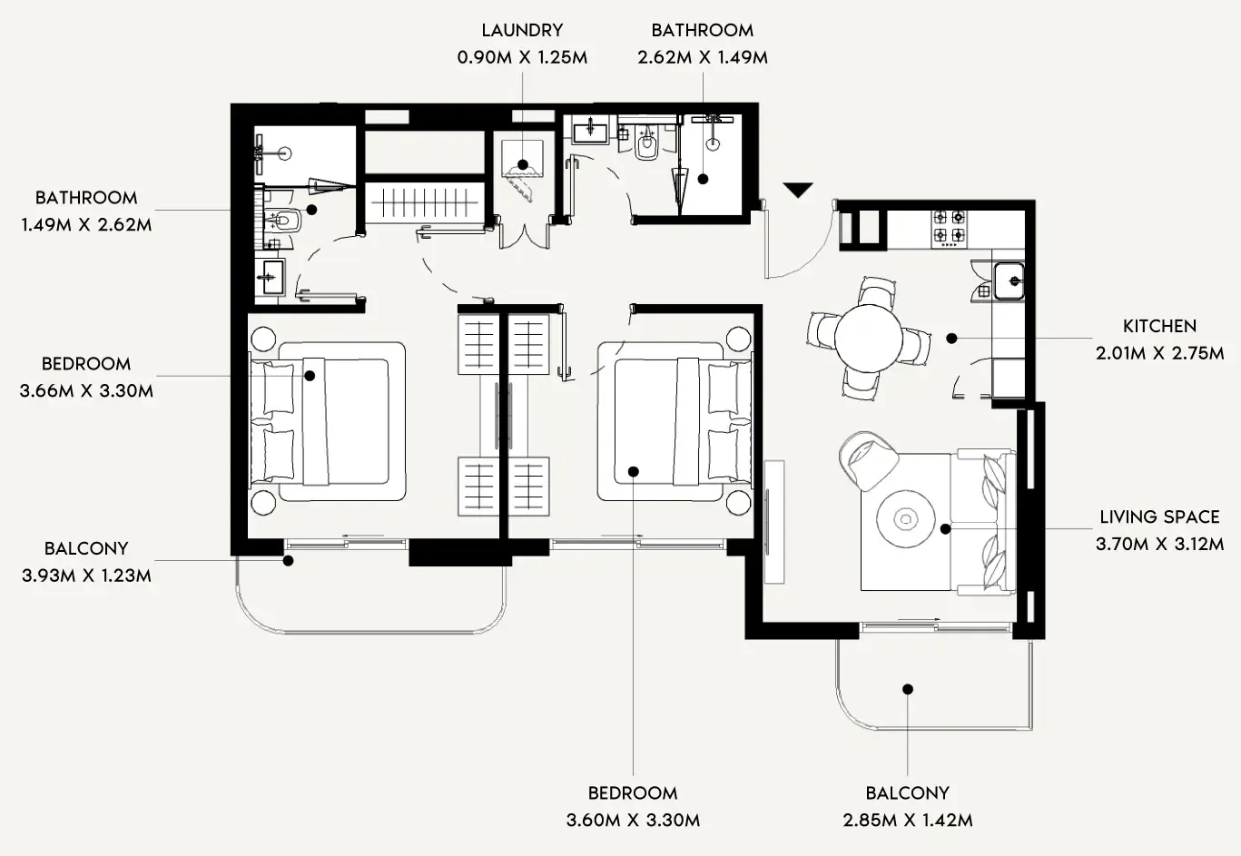 Azizi Leily 2 bed floor plan, 851 sqft