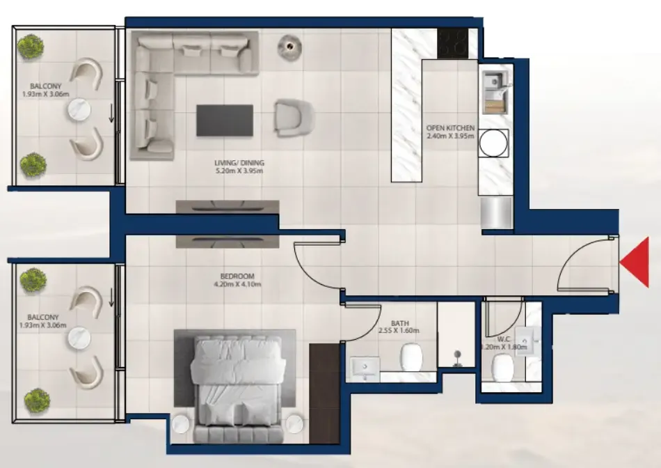 Al Vista 1 bed floor plan, 828 sqft