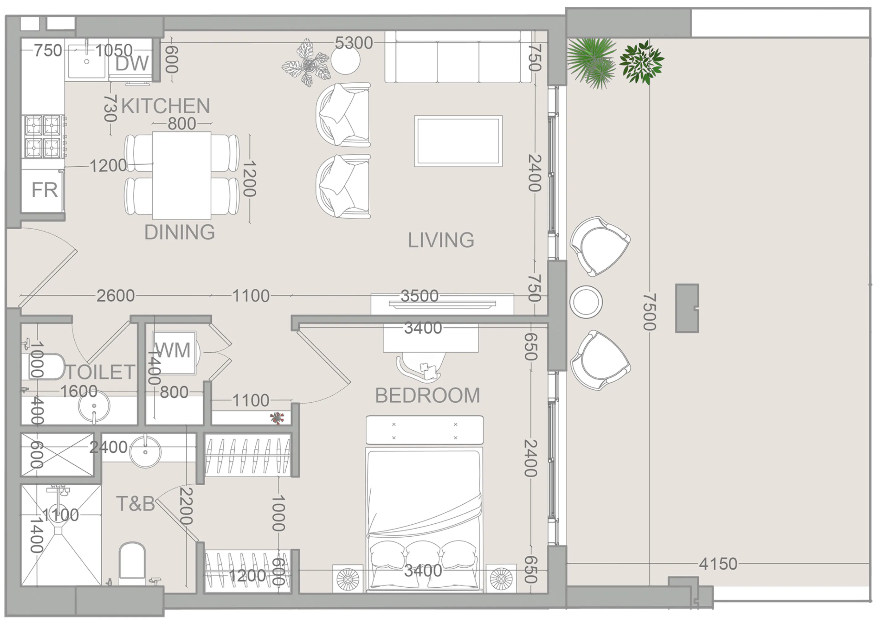 VERDAN1A 2 1 bed floor plan, 995 sqft