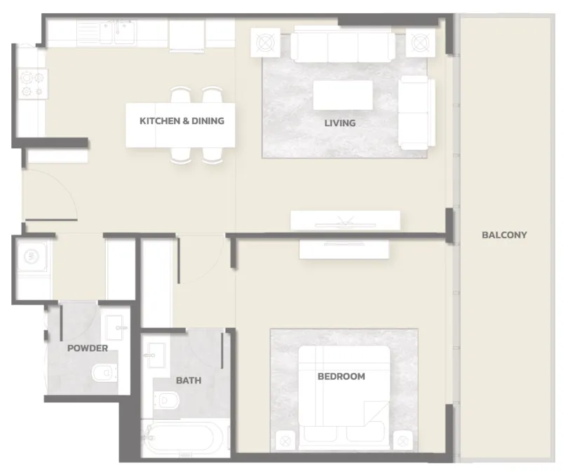 Tonino Lamborghini Residences 1 bed floor plan, 1,008 sqft