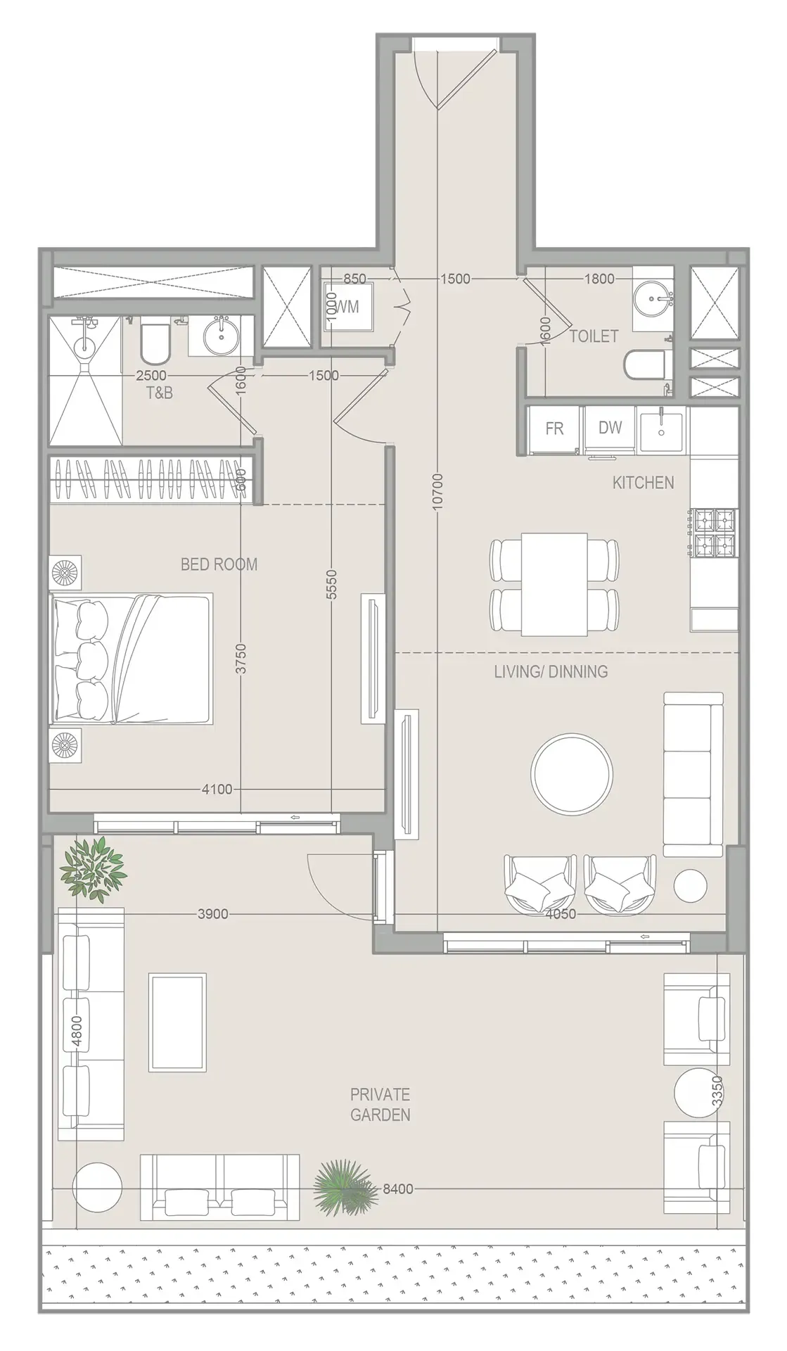 FLU1D ONE 1 bed floor plan, 1,187 sqft
