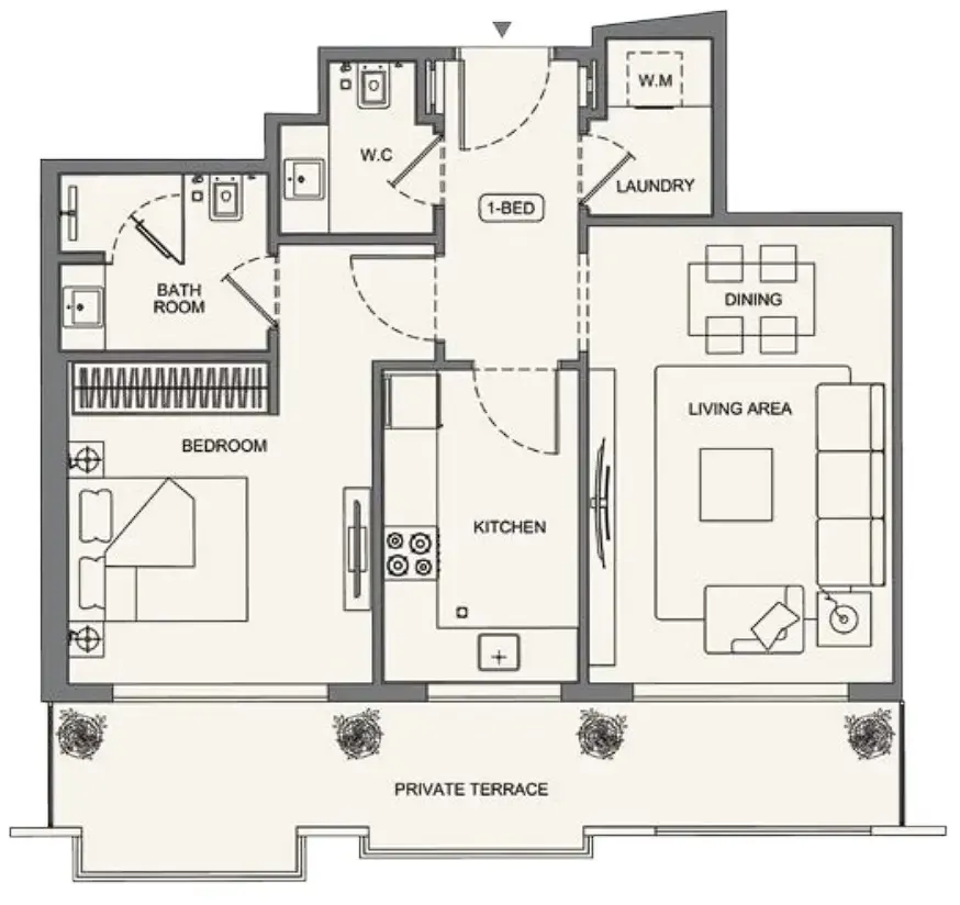Binghatti Wraith 1 bed floor plan, 775 sqft