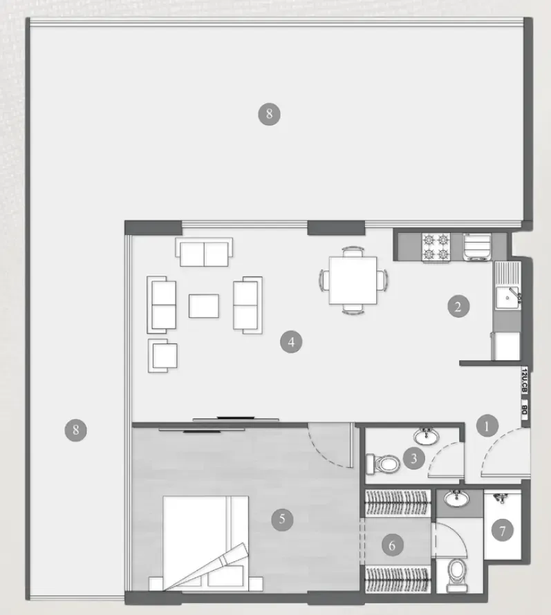 Elevia Residences  1 bed floor plan, 987 sqft