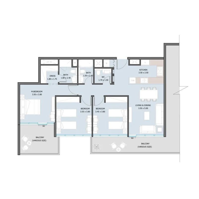 Sila 3 bed floor plan, 2,191 sqft