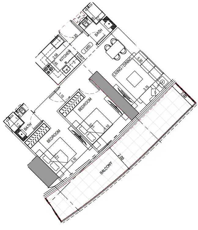 Binghatti Sky Terraces 2 bed floor plan, 1,055 sqft