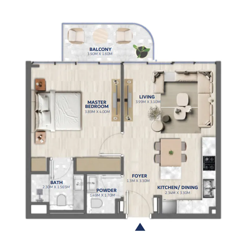 Vedaire Residences 1 bed floor plan, 650 – 656 sqft