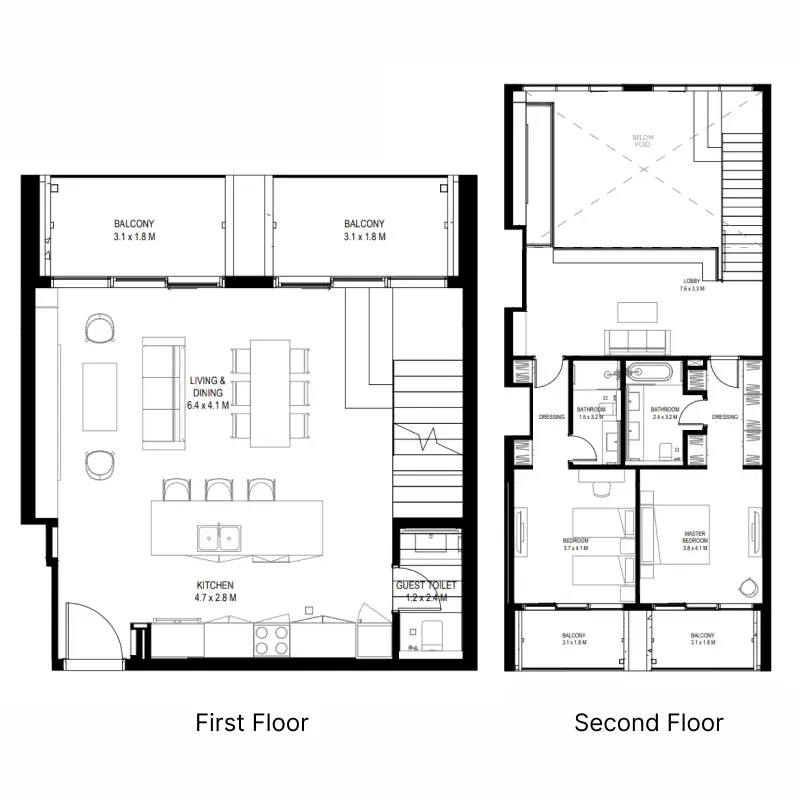 il teatro Residences 1 and 2 2 bed floor plan, 2,176 sqft