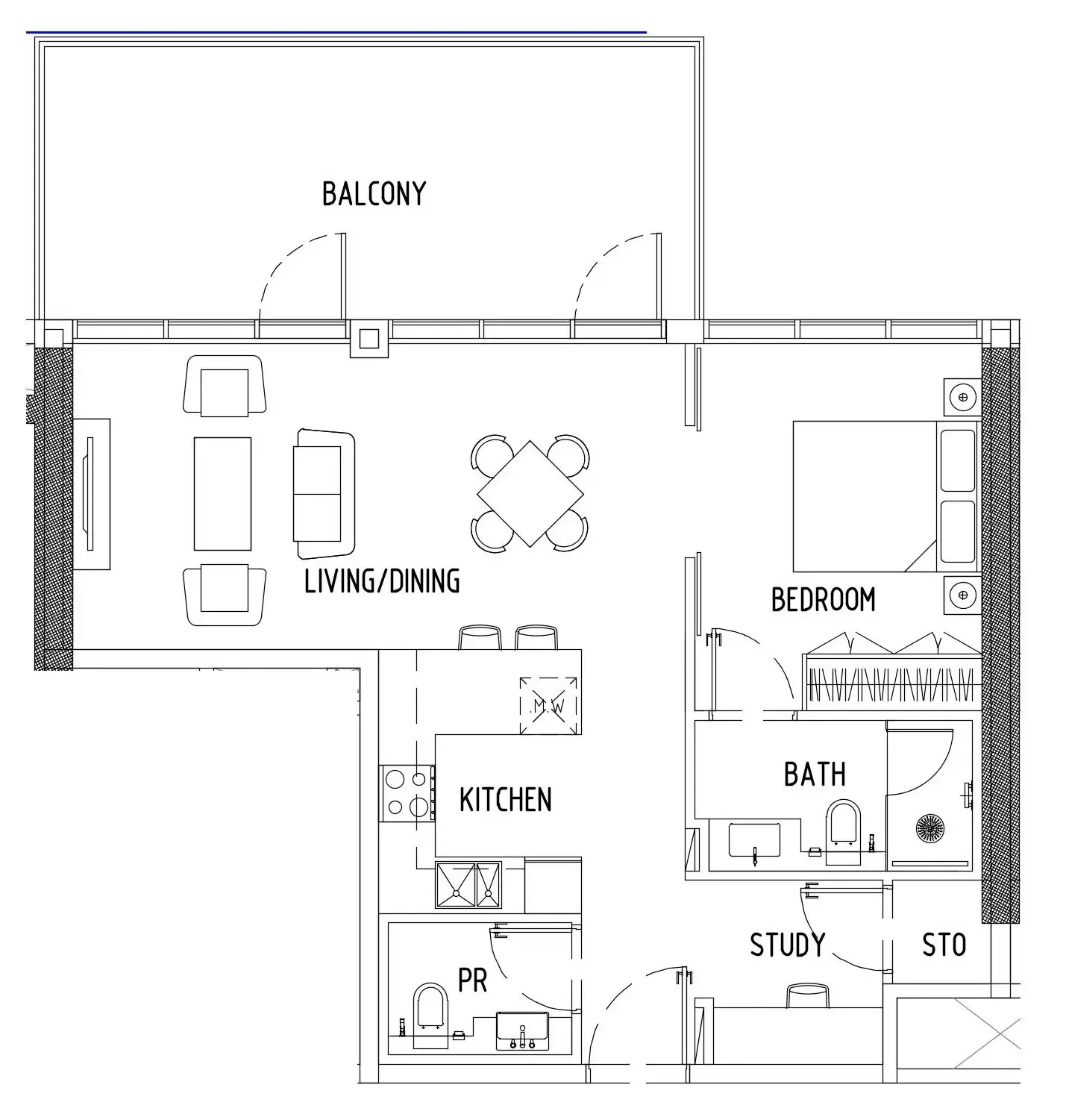 Damac District 1 bed floor plan, 914 – 915 sqft