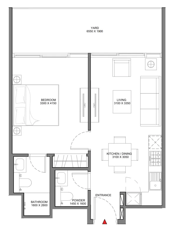 Beach Residences at Siniya Island 1 bed floor plan, 662 – 665 sqft