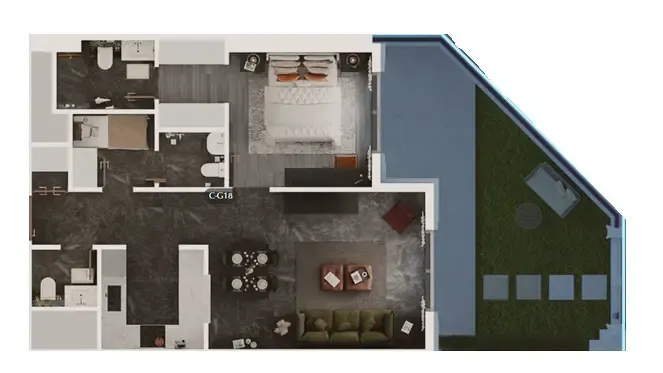 Bab Al Qasr Garden Residences 65 1 bed floor plan, 993 sqft